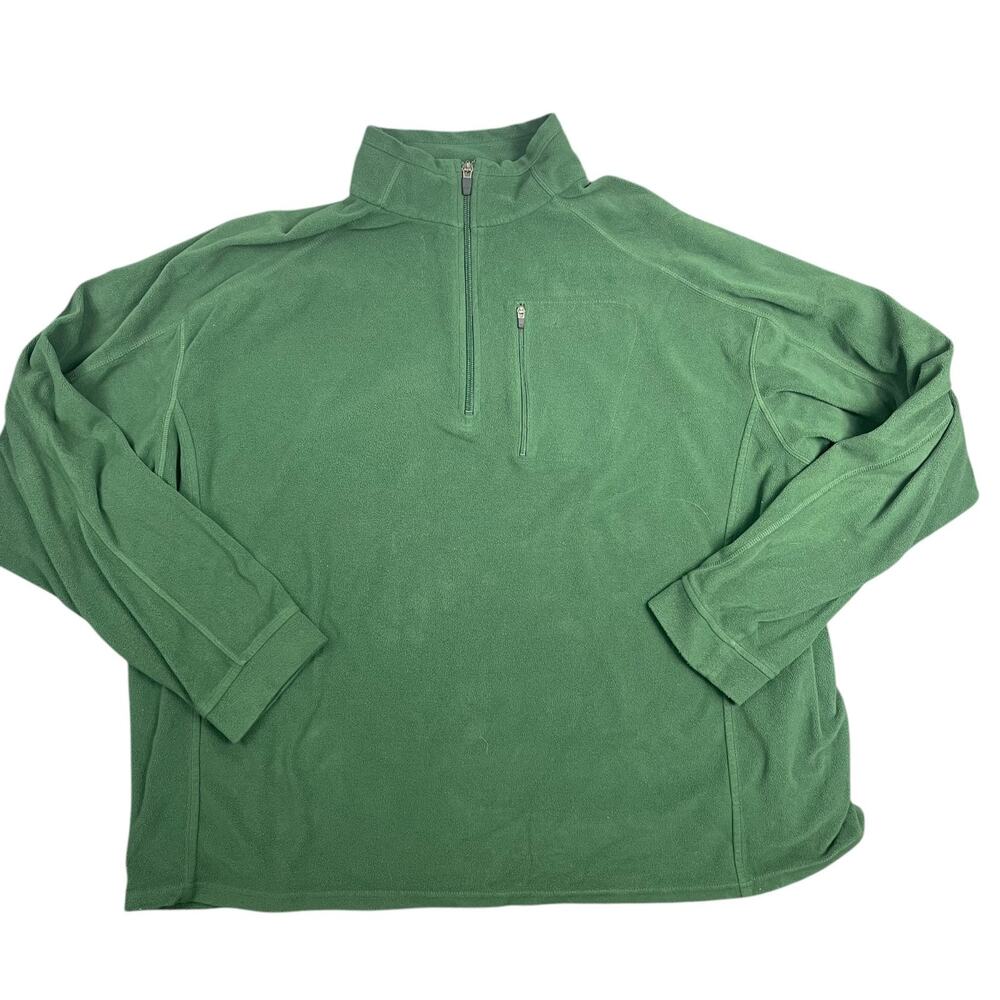VTG LL Bean Green Fleece Sweatshirt Sz XXL Lightweight 1/4 Zip Chest Pocket SOFT